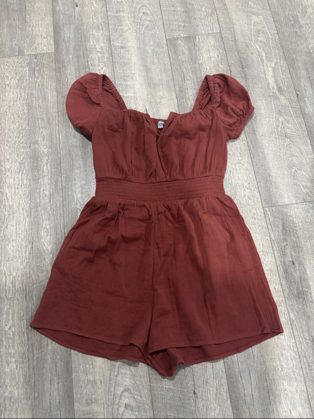 Rust Red/brown Puff Sleeve Romper NWOT